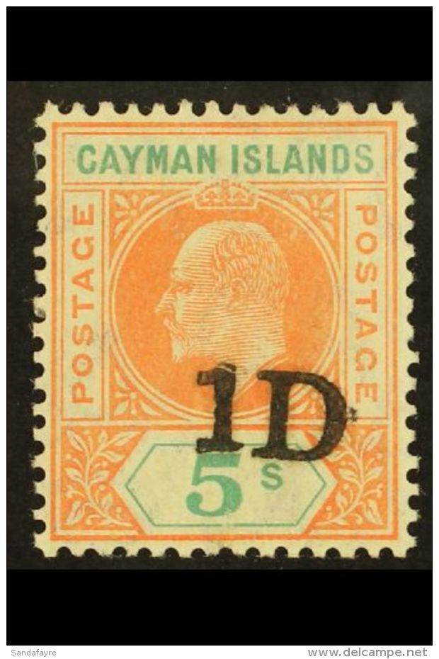 1907 1D On 5s Salmon And Green Handstamped Provisional Surcharge, SG 19, Very Fine Mint. For More Images, Please... - Kaaiman Eilanden