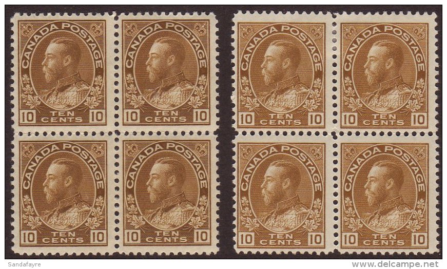 1922-31 10c Admiral, Bistre Brown &amp; Yellow Brown Shades, SG 254/a, Each As Fine Mint Block Of Four, Lower... - Andere & Zonder Classificatie