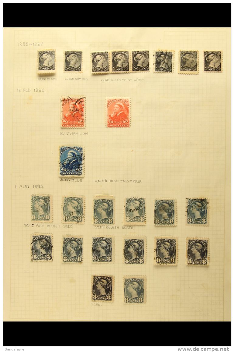 1882 - 1893 OLD ALBUM PAGE With 1882 &frac12;c Blacks X8 Some Faults Incl Mint Strip 3 Partially Stuck; 1893 20c... - Andere & Zonder Classificatie