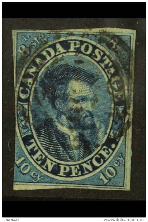 1852-57 10d Blue Jacques Cartier, SG 15, Used With 3 Margins (just Into At Left). Attractive. For More Images,... - Sonstige & Ohne Zuordnung