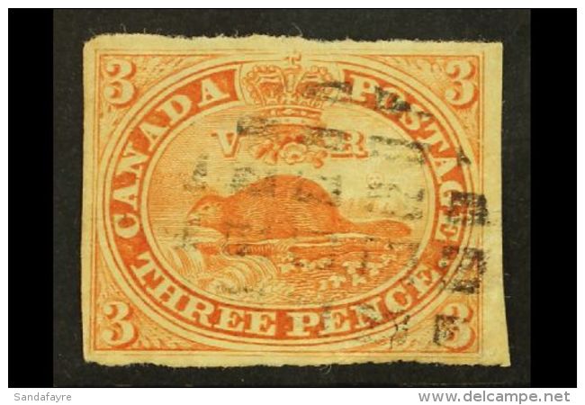 1852 3d Red Imperf, SG 5, Very Fine Used With 4 Margins Cancelled By Unusual Circle Of Large Squares. Pretty. For... - Sonstige & Ohne Zuordnung
