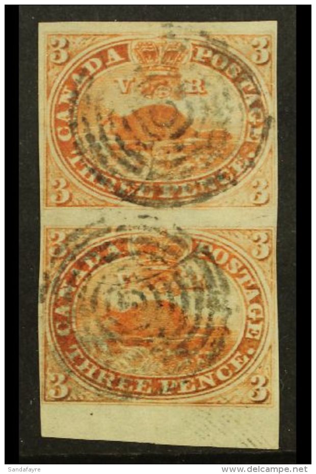 1852 3d Orange Red "Beaver" On Thin Paper, SG 5 Var, Scott 4d, Fine Used Vertical Pair, Close To Clear Margins... - Sonstige & Ohne Zuordnung