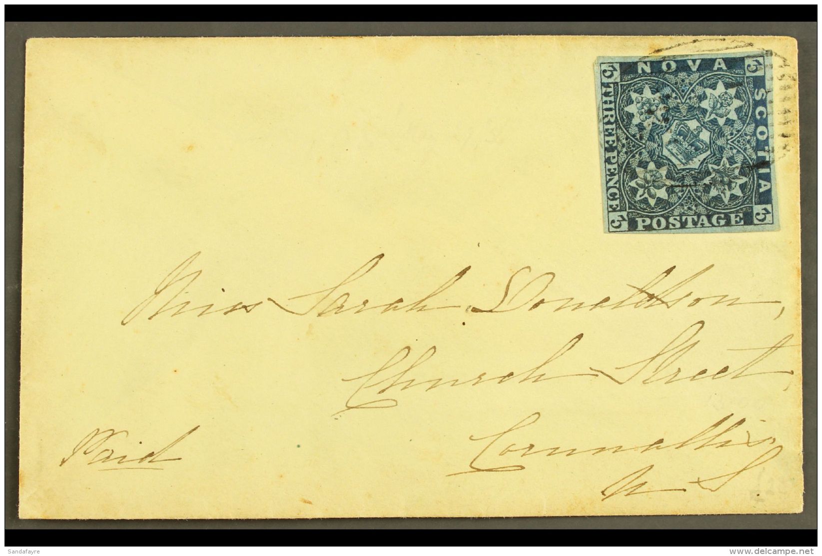 1856 (28 Mar) Pretty Little Envelope From Annapolis To Kentville Bearing 3d Deep Blue Imperf (SG 2) With 4 Good... - Andere & Zonder Classificatie