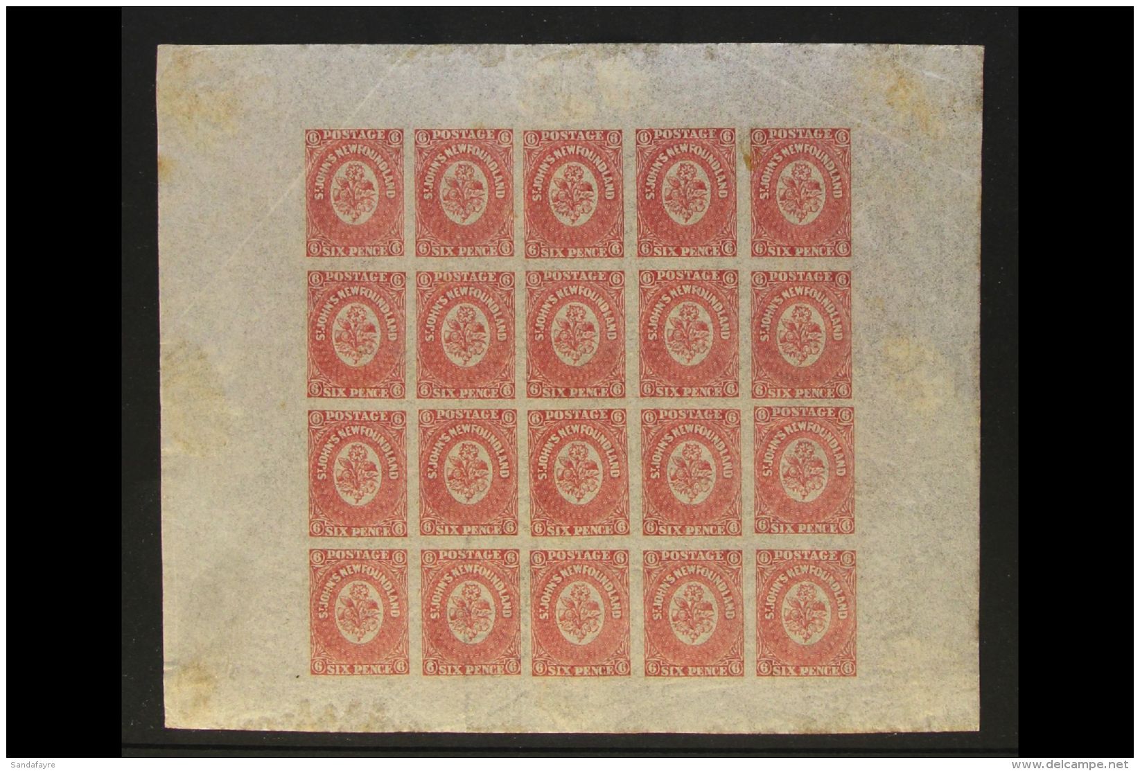 1862-64 COMPLETE SHEET An Attractive Complete Imperforate Sheet Of 20 X 6d Rose-lake, SG 20, Showing The "STA"... - Andere & Zonder Classificatie
