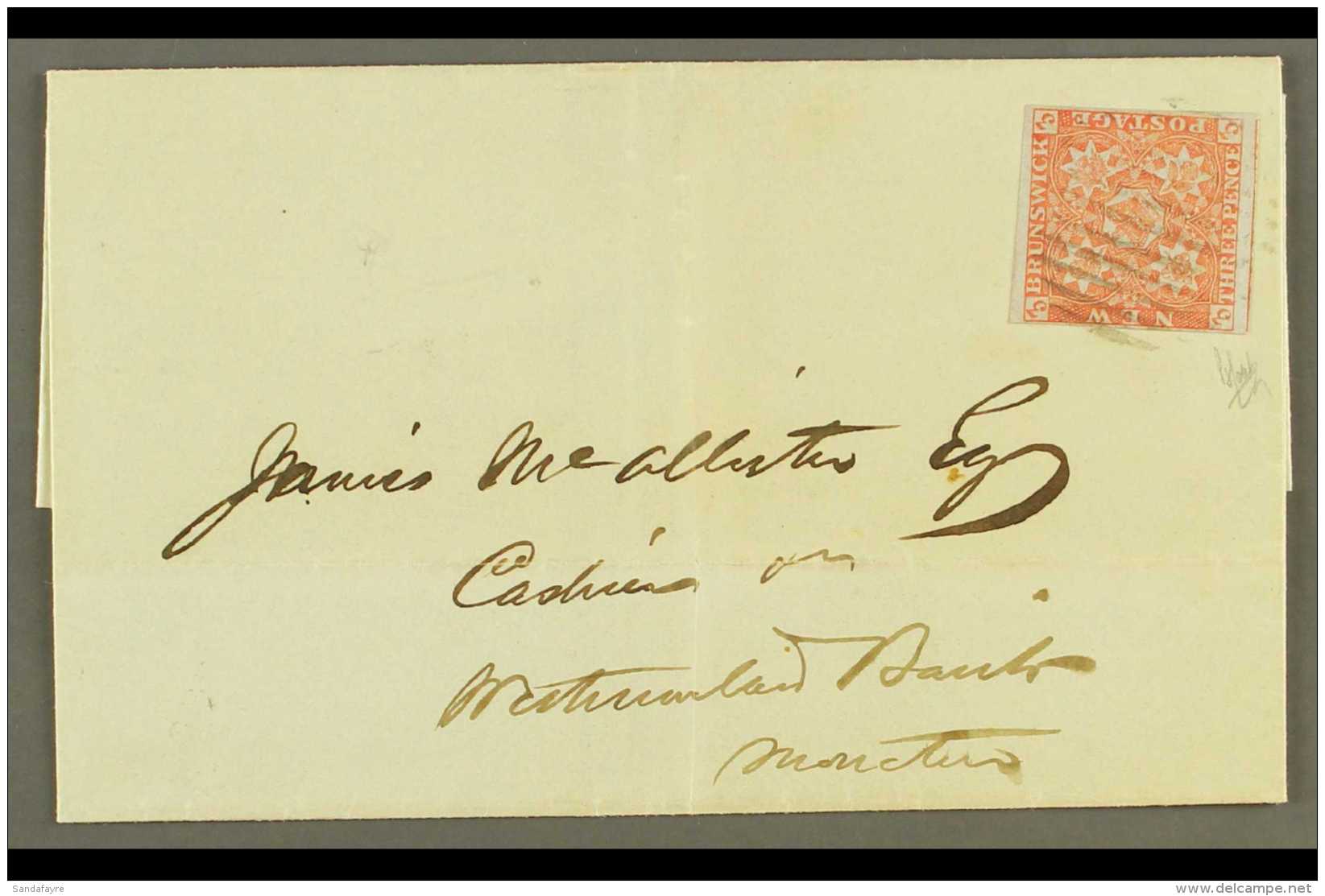1851 3d Dull Red (SG 2) SUPERB Example With 4 Good To Huge Neat Margins Tied To Very Fine Letter Sheet By Oval Of... - Andere & Zonder Classificatie