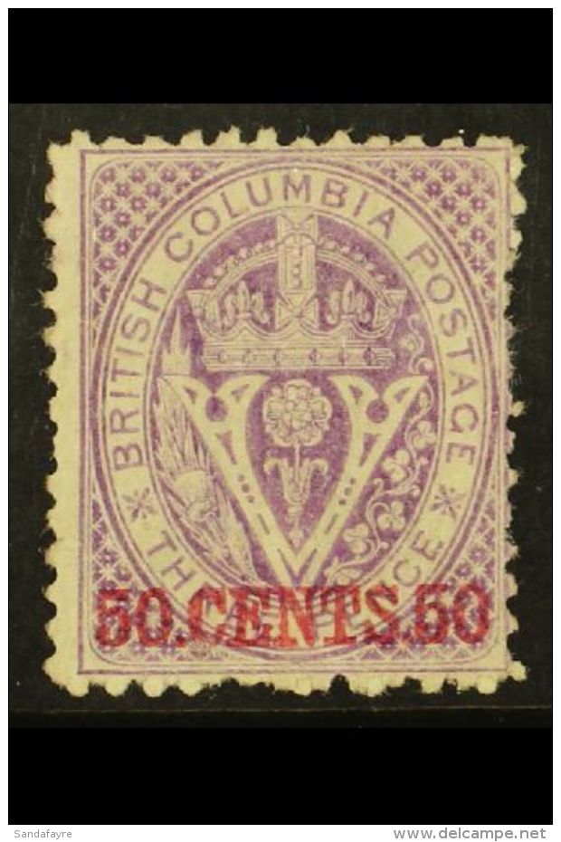 1868 50c Mauve Perf 12&frac12;, SG 26, Mint No Gum, Some Short Perfs At Right, Fresh And Attractive. For More... - Sonstige & Ohne Zuordnung