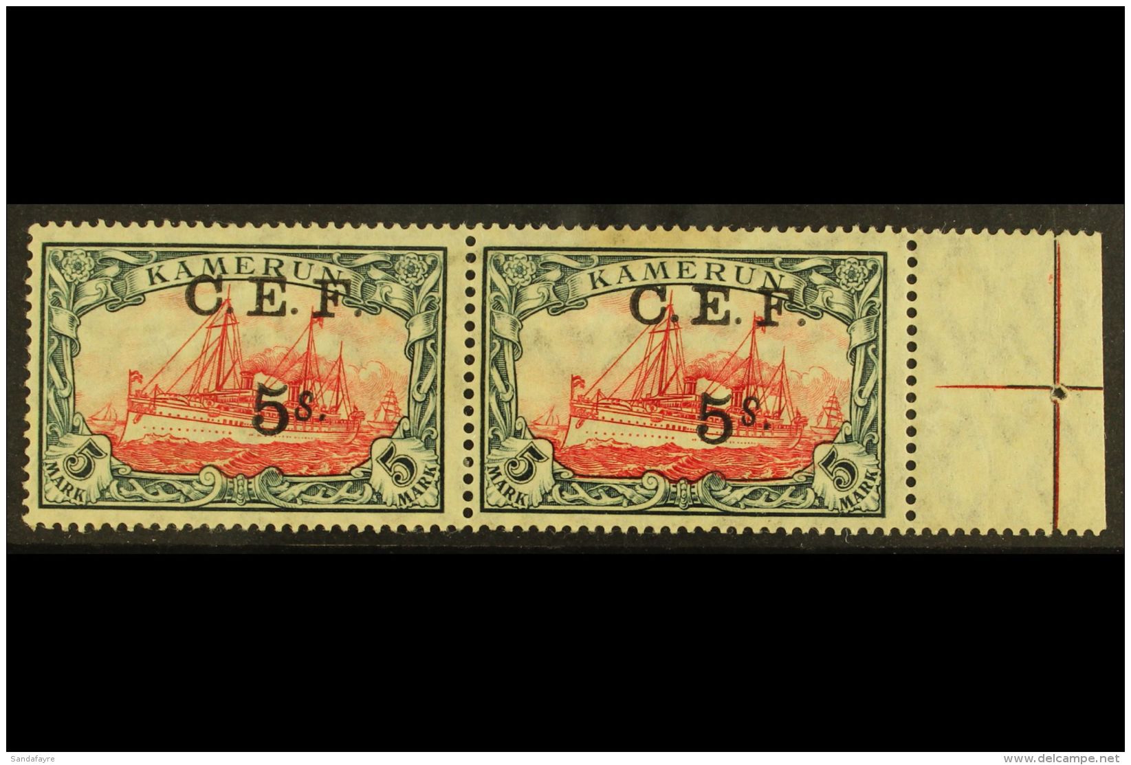 CAMEROONS EXPEDITIONARY FORCE 1915 C.E.F. 5s On 5m Carmine And Black Of German Cameroon, Marginal Mint Horizontal... - Andere & Zonder Classificatie