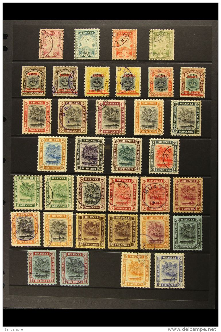 1895-1922 USED COLLECTION Presented On A Stock Page. Includes 1895 1c, 5c, 10c &amp; 50c, 1906 With 2c On 3c, 4c... - Brunei (...-1984)