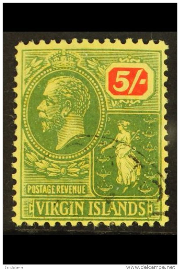 1922-28 5s Green &amp; Red/yellow, SG 101, Very Fine Used For More Images, Please Visit... - Britse Maagdeneilanden
