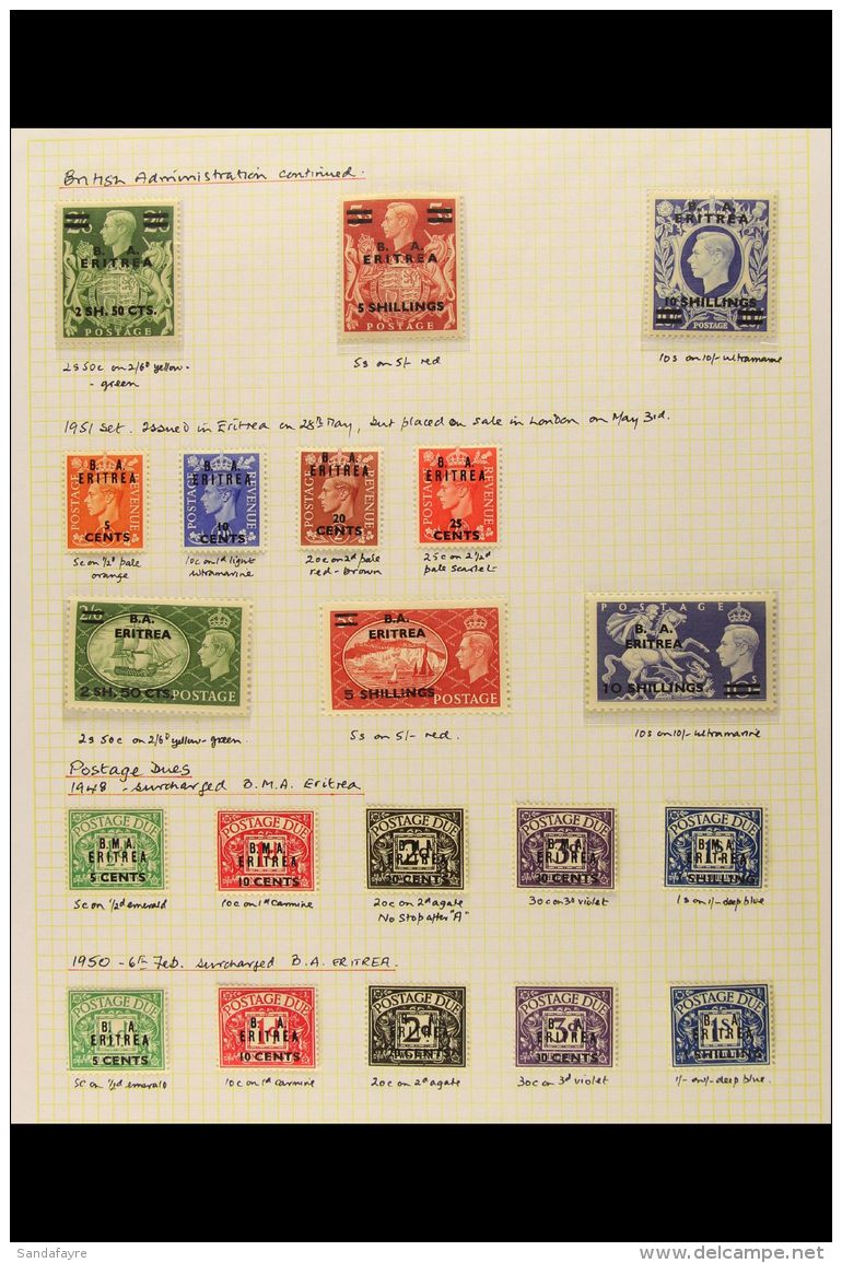 ERITREA 1948-51 COMPLETE FINE MINT COLLECTION. Includes 1948-49 Complete Set, 1950 British Administration Complete... - Italienisch Ost-Afrika