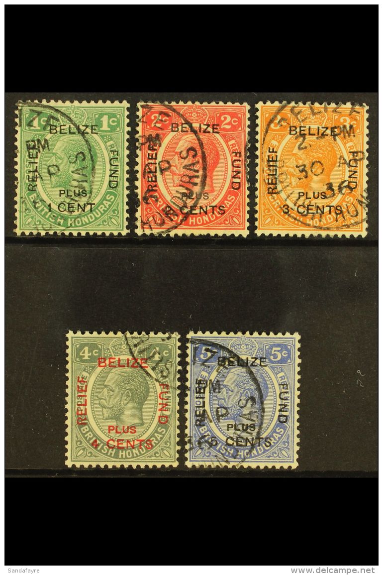 1932 Belize Relief Fund Overprints Complete Set, SG 138/42, Very Fine Cds Used, Fresh Colours. (5 Stamps) For More... - Britisch-Honduras (...-1970)