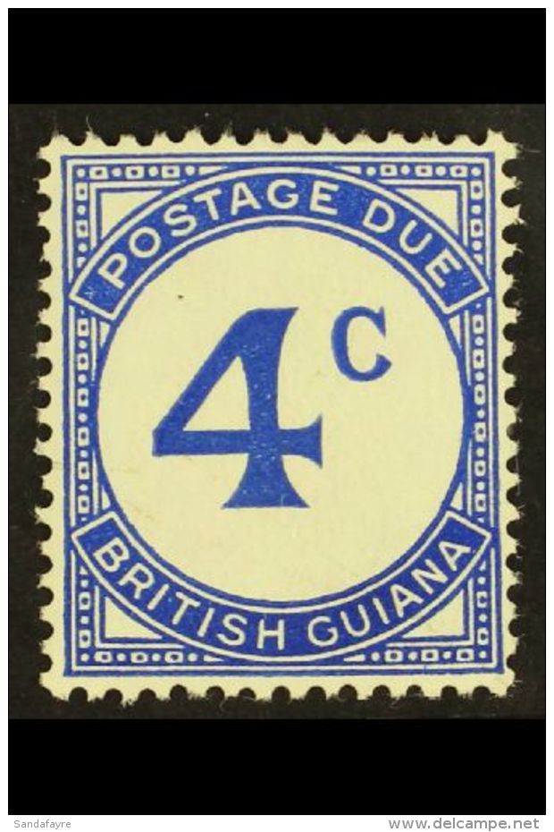 POSTAGE DUE 1940-55 4c Bright Blue Chalky Paper WATERMARK ERROR ST. EDWARD'S CROWN Variety, SG D3b, Very Fine... - Brits-Guiana (...-1966)