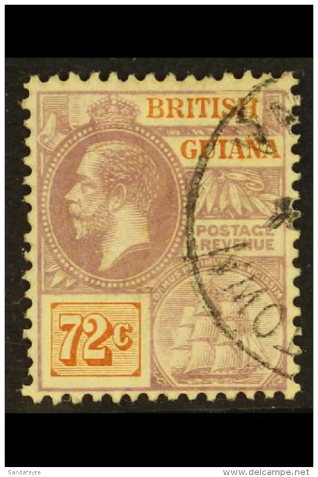 1921-27 72c Dull Purple &amp; Orange-brown, SG 281, Fine Cds Used, Fresh. For More Images, Please Visit... - Brits-Guiana (...-1966)