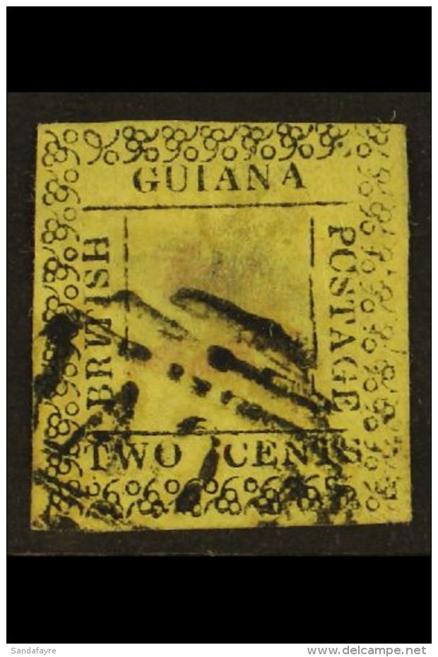 1862 2c Black On Yellow Border Type 12 With "C" FOR "O" IN POSTAGE Variety (position R. 4/6), SG 121d, Used,... - Britisch-Guayana (...-1966)