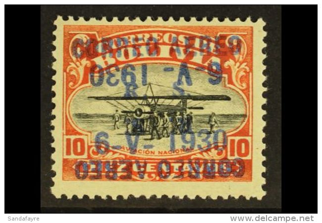 1930 10c Vermilion &amp; Black Air Graf Zeppelin "Correo Aereo" DOUBLE OVERPRINT ONE INVERTED Variety (Scott C12c,... - Bolivië