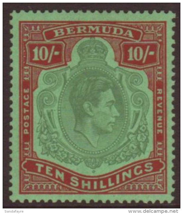 1939 KGVI 10s Bluish Green &amp; Deep Red On Green, SG 119a, Fine Mint, Good Centering. For More Images, Please... - Bermuda