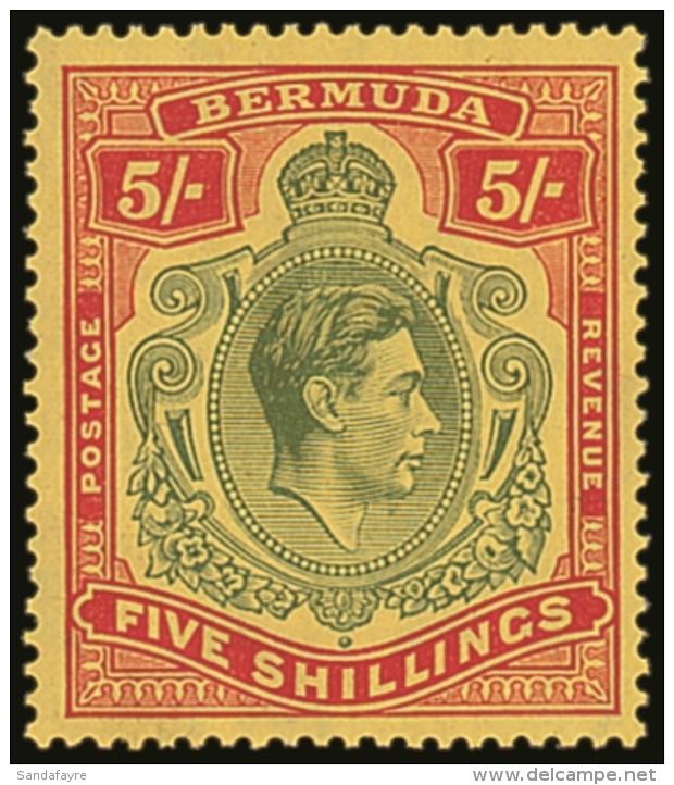 1938-53 5s Green &amp; Red On Yellow, Chalky Paper, SG 118, Fine Mint, Usual Brown Gum. For More Images, Please... - Bermuda
