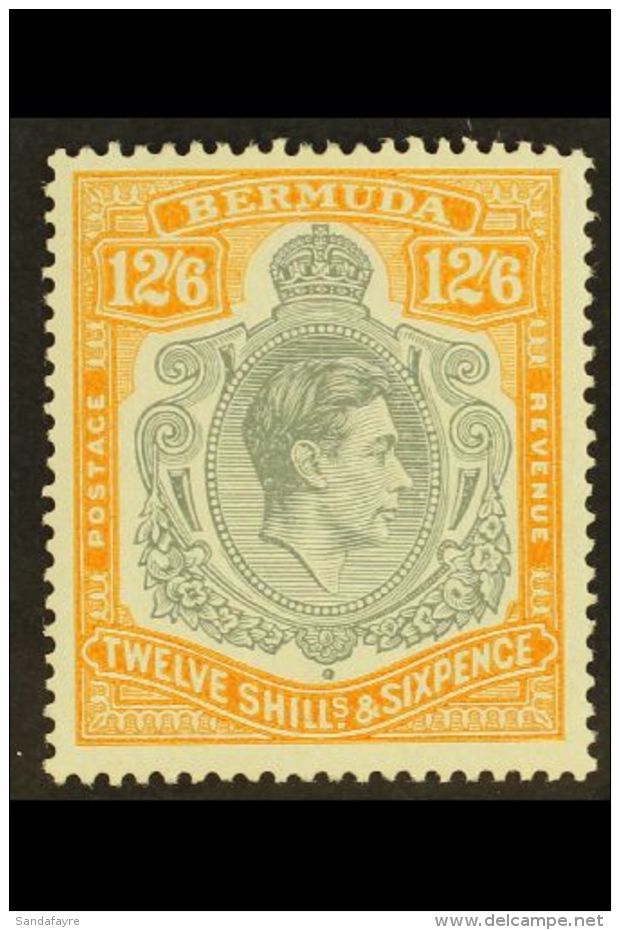 1938-53 12s6d Grey &amp;pale Orange KGVI Key Plate Perf 14 Chalky Paper, SG 120b, Fine Never Hinged Mint, Very... - Bermuda