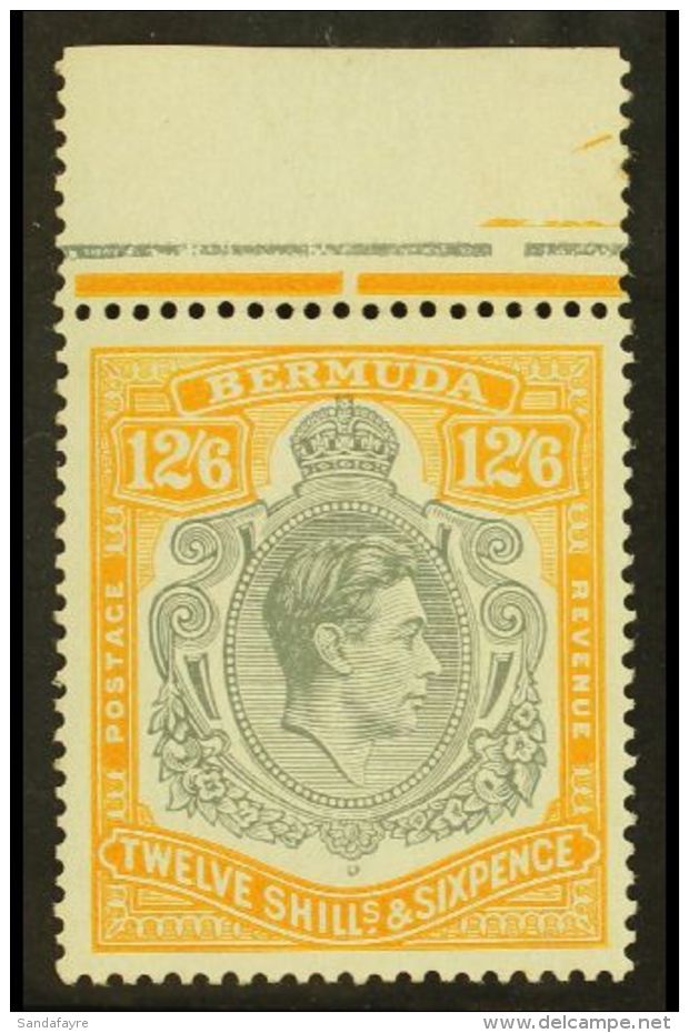 1938-53 12s6d Grey And Yellow, Perf 14 On Ordinary Paper (SG 120d) - A Superb Never Hinged Mint Upper Marginal... - Bermuda