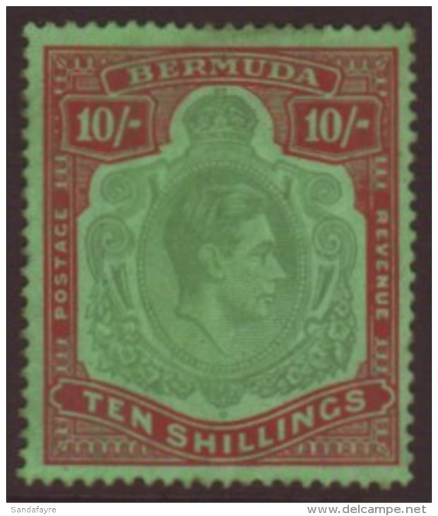 1938-53 10s Bluish Green &amp; Deep Red On Green Key Type Perf 14 Chalky Paper, SG 119a, Mint, Usual Lightly Toned... - Bermuda