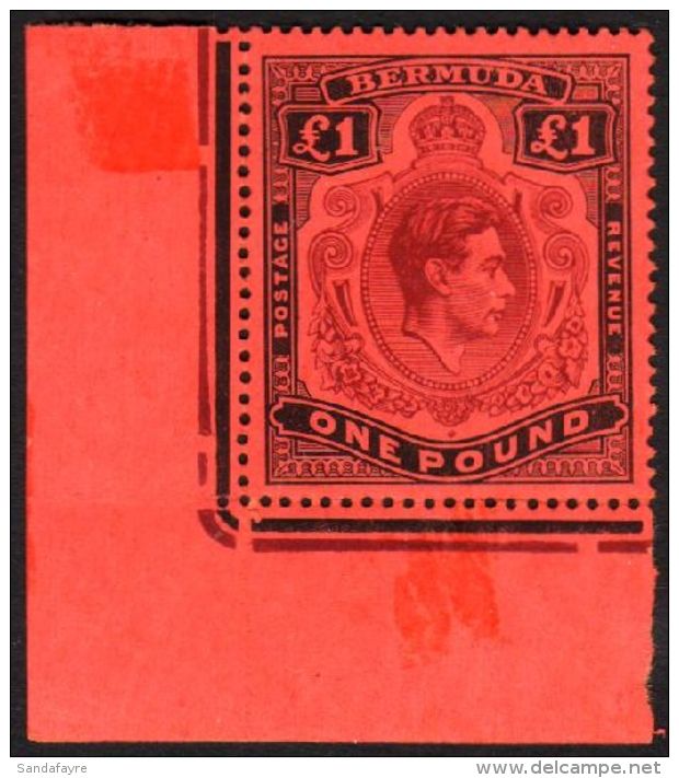1938 &pound;1 Purple And Black/red, First Printing, SG 121, Superb Mint Lower Left Corner Example. For More... - Bermuda