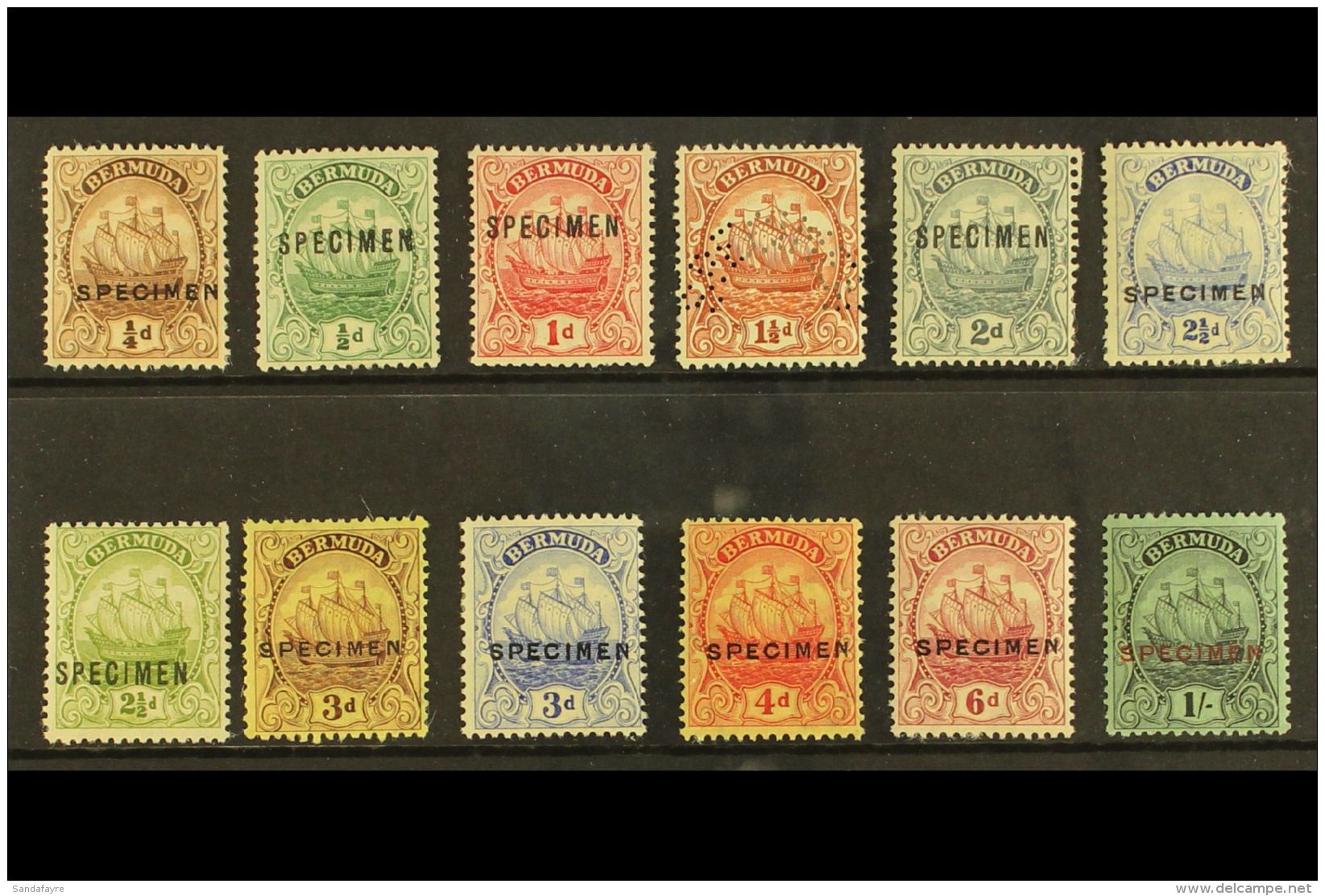 1922 Caravel Set, Wmk Script, Overprinted Or Perforated "Specimen", SG 77s/87s, Very Fine Mint. Rare Set. (12... - Bermuda