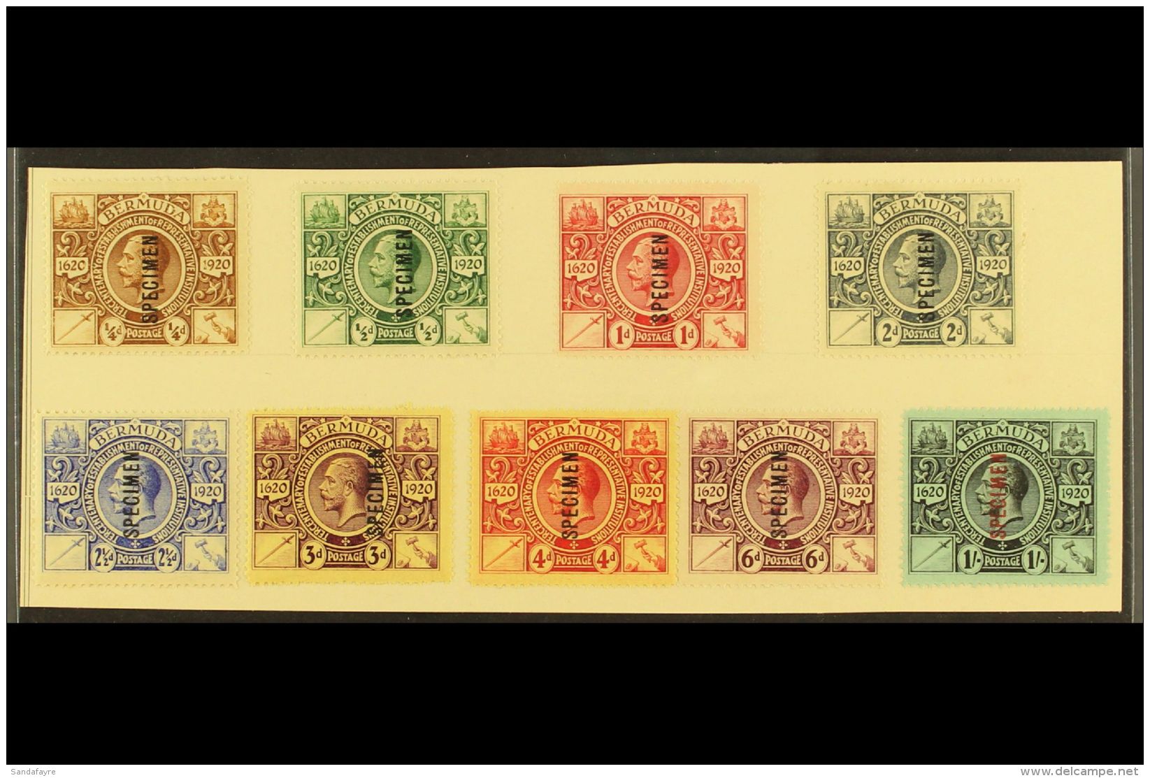 1921 Tercentenary Of Institutions Set Overprinted "Specimen", SG 68s/76s, Very Fine Mint, Mounted On UPU Card. Cat... - Bermuda