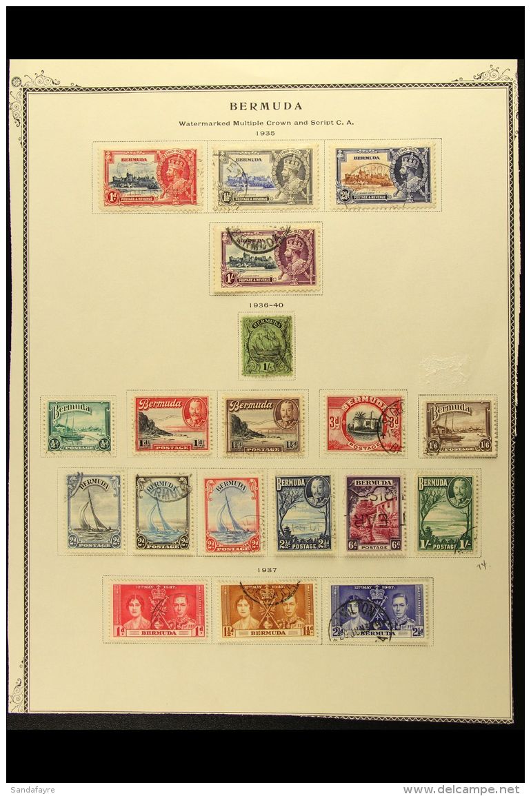 1865-1952 USED COLLECTION On Printed Pages. Includes QV CC Wmk All Values To 1s (x2), 1874 3d On 1s Green, 1875... - Bermuda