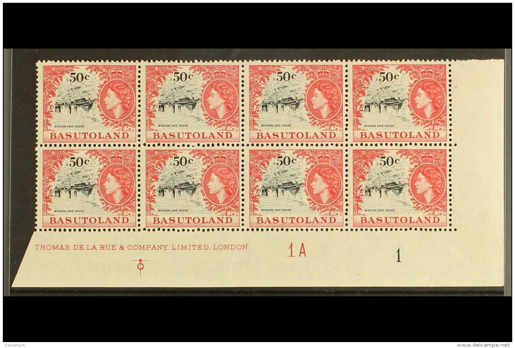 1961-63 50c Black &amp; Carmine Red, SG 78, Imprint - Corner Plate (1A) Block Of 8 Stamps (5 Are NHM), Lovely (1... - Sonstige & Ohne Zuordnung