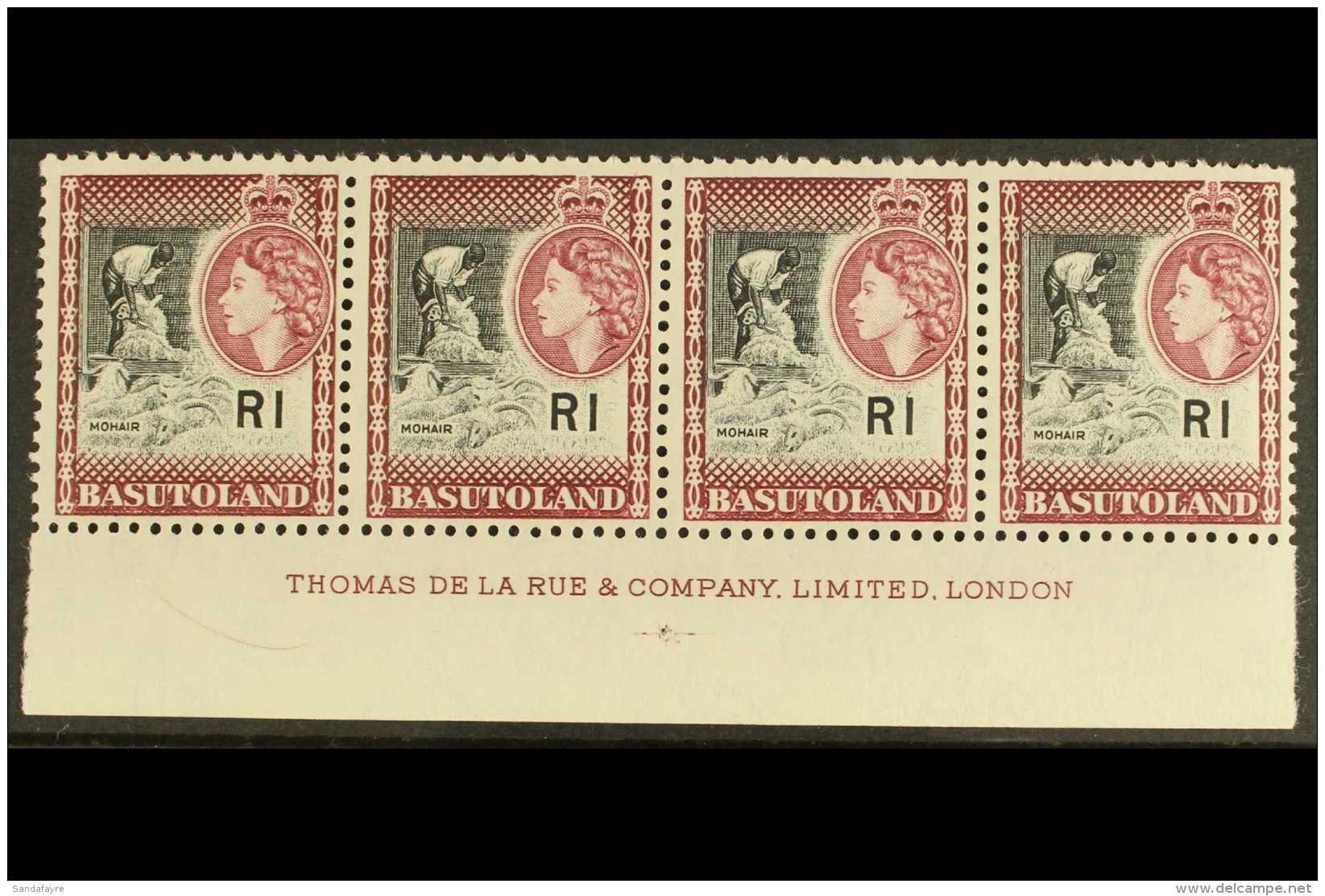 1961-63 1r Black &amp; Maroon, SG 79, Very Fine Mint Imprint Strip Of 4, With Two Stamps Being Never Hinged.... - Sonstige & Ohne Zuordnung