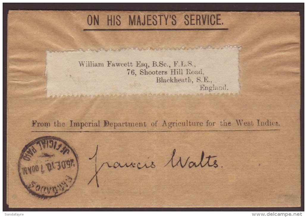 1910 OFFICIAL MAIL. (25 Dec) Printed OHMS 'From The Imperial Department Of Agriculture For The West Indies'... - Barbados (...-1966)