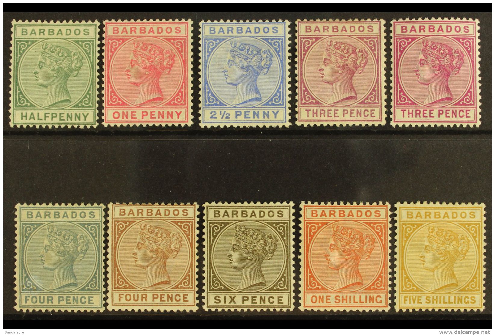 1882-86 QV Definitives Set, SG 89/103, Plus 3d Deep Purple (SG 95) Additional Listed Shade, Fine Mint. (10 Stamps)... - Barbados (...-1966)