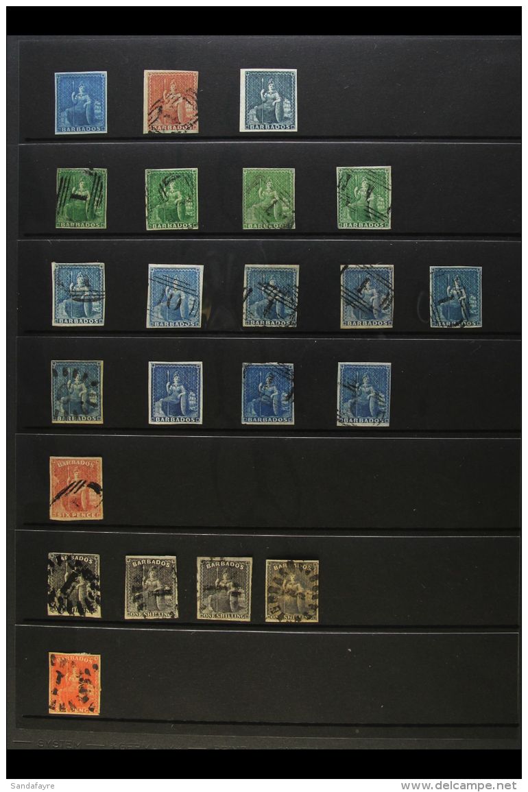 1852 - 1860 IMPERF BRITANNIA SELECTION  Very Fine And Fresh Used And Unused Range With 1852 1d Blue Unused, (4d)... - Barbades (...-1966)