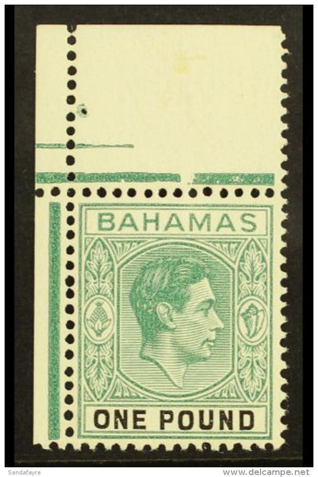1943 &pound;1 Blue Green And Black On Ordinary Paper, SG 157a, Very Fine Top Marginal NHM. For More Images, Please... - Sonstige & Ohne Zuordnung