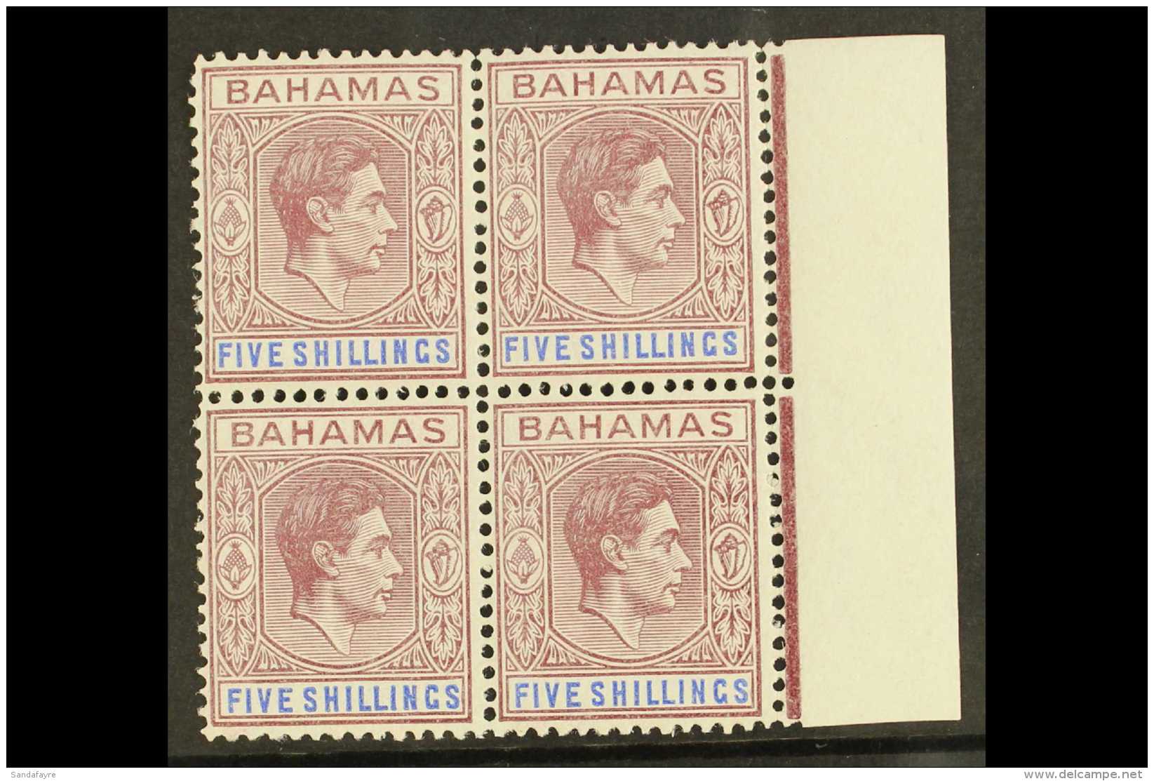 1942 5s Purple &amp; Blue, Ordinary Paper, SG 156b, Fine Never Hinged Mint BLOCK OF 4. For More Images, Please... - Sonstige & Ohne Zuordnung