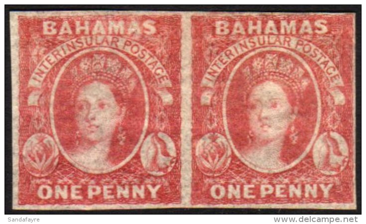 1859-60 1d Reddish Lake Chalon, On Medium To Thick Slightly Transparent Paper (SG 1 Footnote), A Horizontal Pair... - Sonstige & Ohne Zuordnung