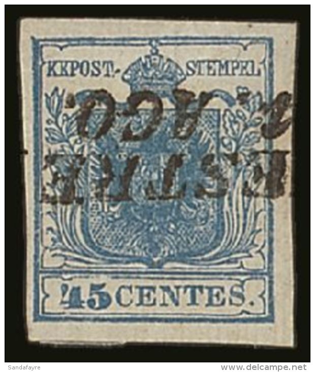 LOMBARDY-VENETIA 1850 45c Blue On Ribbed Paper, Sass 17, (Mi 5XR), Superb Used With Large Margins All Round And... - Andere & Zonder Classificatie