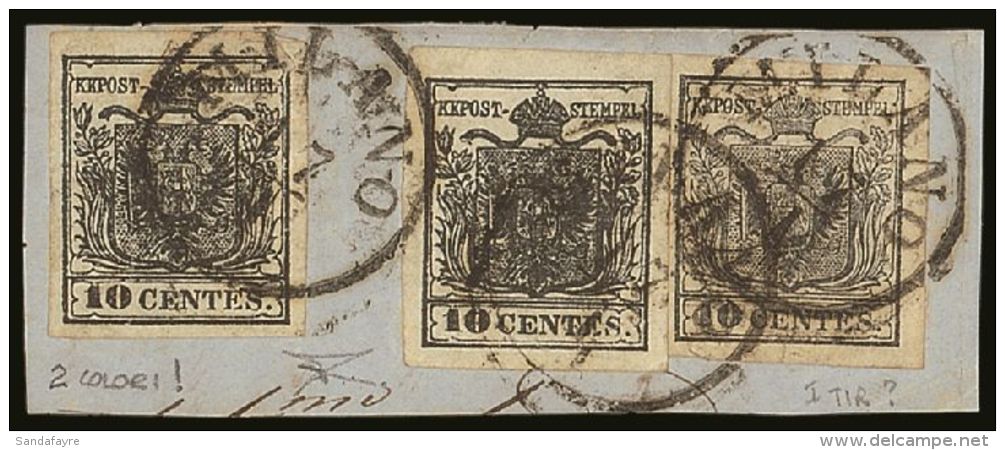 LOMBARDY-VENETIA 1850 10c Black Plus 10c Intense Black (2), Sass 2, 2d, (Netto 2a, 2b), Each Superb Used On Small... - Autres & Non Classés