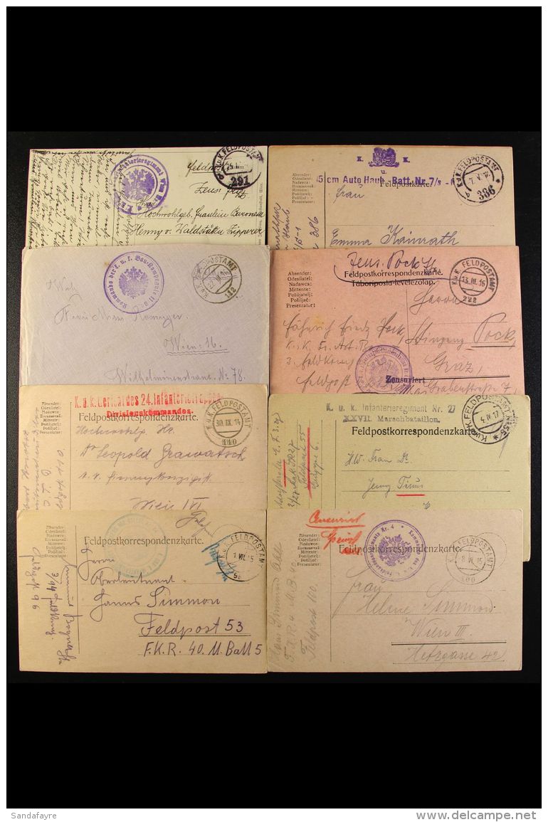 1914-1918 FIELD POST POSTCARDS. An Interesting Collection Of Stampless Postcards Bearing "Feldpost" Cds Cancels... - Sonstige & Ohne Zuordnung