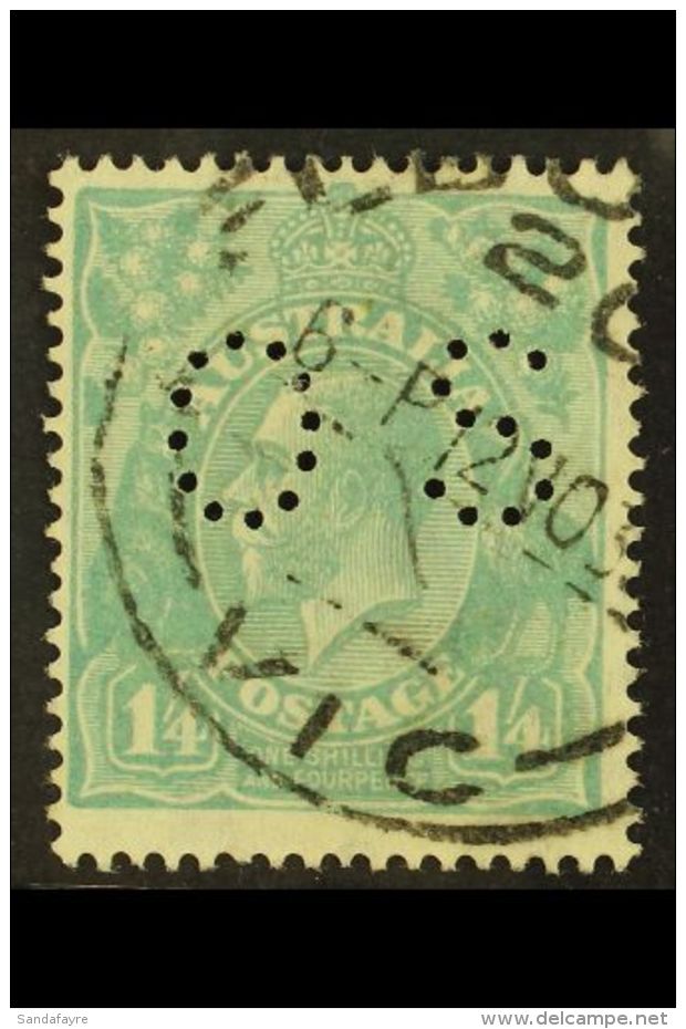 OFFICIAL 1926-30 1s4d Pale Greenish Blue Perf 14, Punctured "OS", SG O96, Very Fine Used. Scarce. For More Images,... - Sonstige & Ohne Zuordnung