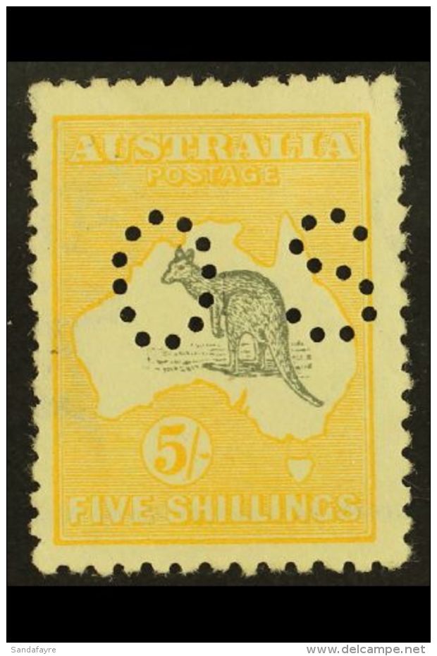 OFFICIAL 1915 5s Grey And Yellow Punctured "OS", SG O37, Lightly Hinged Mint, Some Shortish Perfs At Right Not... - Sonstige & Ohne Zuordnung