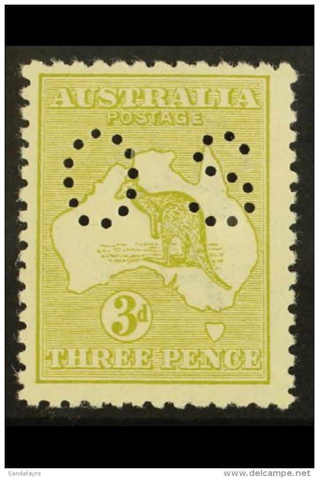 OFFICIAL 1914 3d Olive (Die II) Punctured "OS", SG O20e, Lightly Hinged Mint. For More Images, Please Visit... - Autres & Non Classés