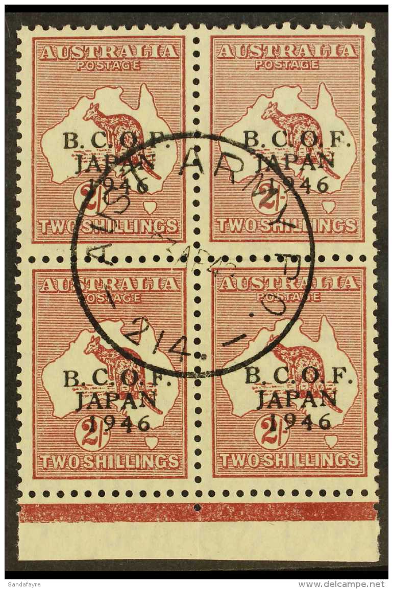 B.C.O.F. (JAPAN) 1946 2s Maroon, SG J6, Superb Used Bottom Marginal Block Of 4. For More Images, Please Visit... - Andere & Zonder Classificatie