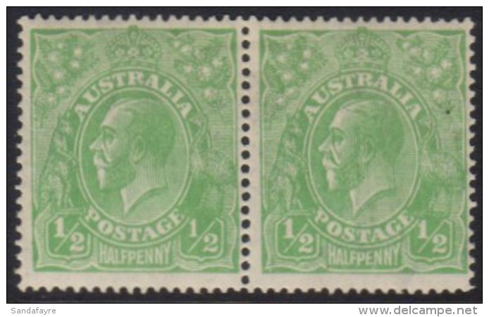 1918-20 &frac12;d Green, Wmk Multi Crown And "A", Horizontal Pair With One Stamp Showing The "Thin 1 In Fraction... - Andere & Zonder Classificatie