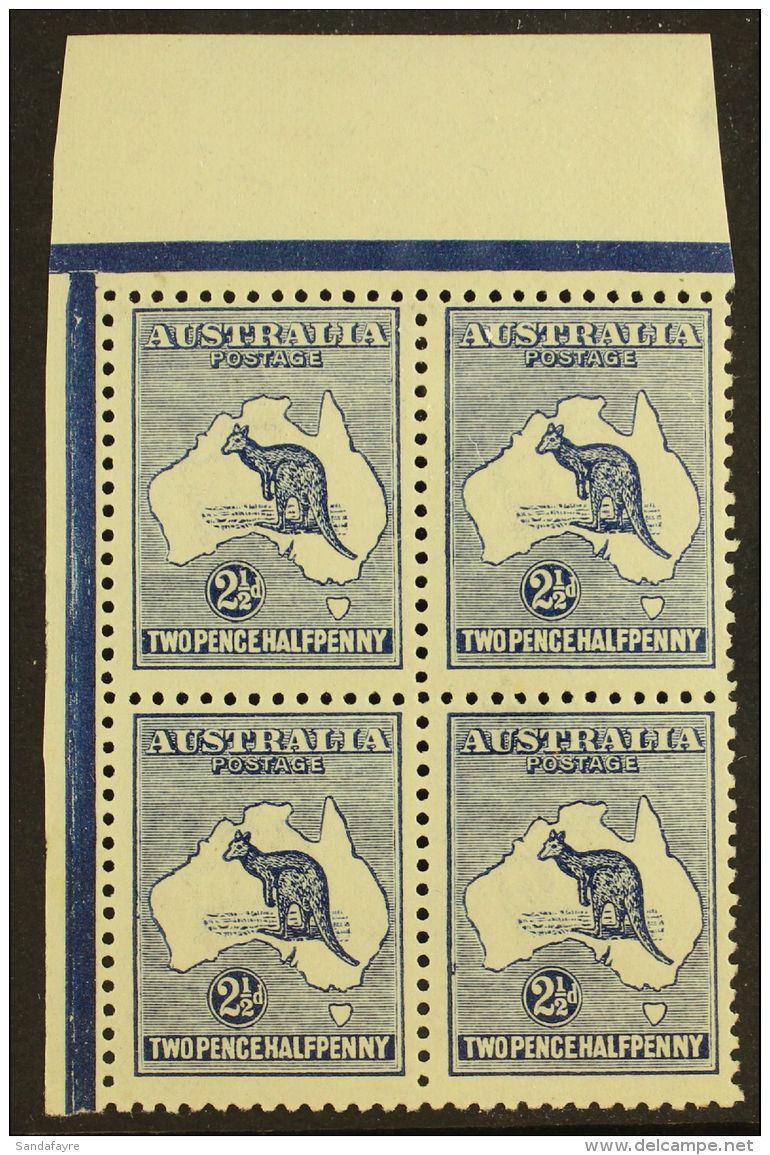 1915-27 2&frac12;d Deep Blue Kangaroo, SG 36, A Superb Mint BLOCK OF FOUR With Top Margin And Margin At Left, All... - Sonstige & Ohne Zuordnung