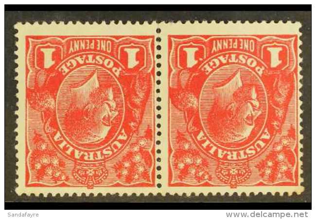 1914-20 1d Carmide-red Die I WATERMARK INVERTED Horizontal Pair, One Stamp With DOT BEFORE "1" (positions R. 4/3)... - Sonstige & Ohne Zuordnung