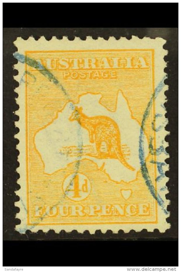 1913-14 4d Orange-yellow Kangaroo, SG 6a, Very Fine Used With Neat Blue Cancellations. For More Images, Please... - Sonstige & Ohne Zuordnung