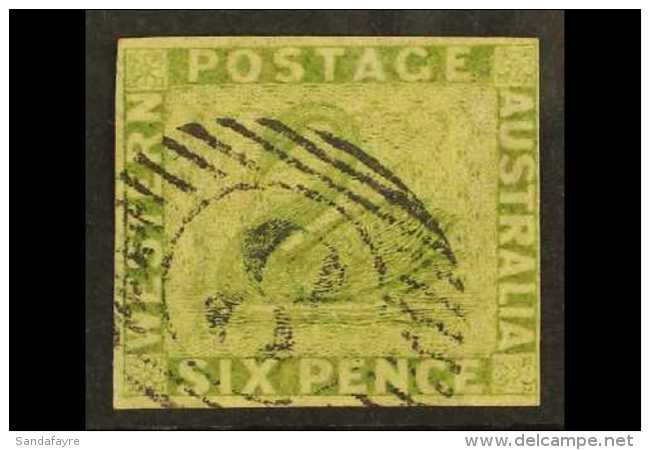 WESTERN 1860 6d Sage Green, "Swan", Imperf, SG 28, Very Fine Used With Close To Clear Margins All Round, Good... - Andere & Zonder Classificatie