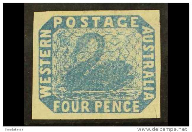 WESTERN 1854 4d, Deep Full Blue, "Swan", Imperf, SG 3b, Superb Mint No Gum With Large Margins All Round. Tiny... - Other & Unclassified