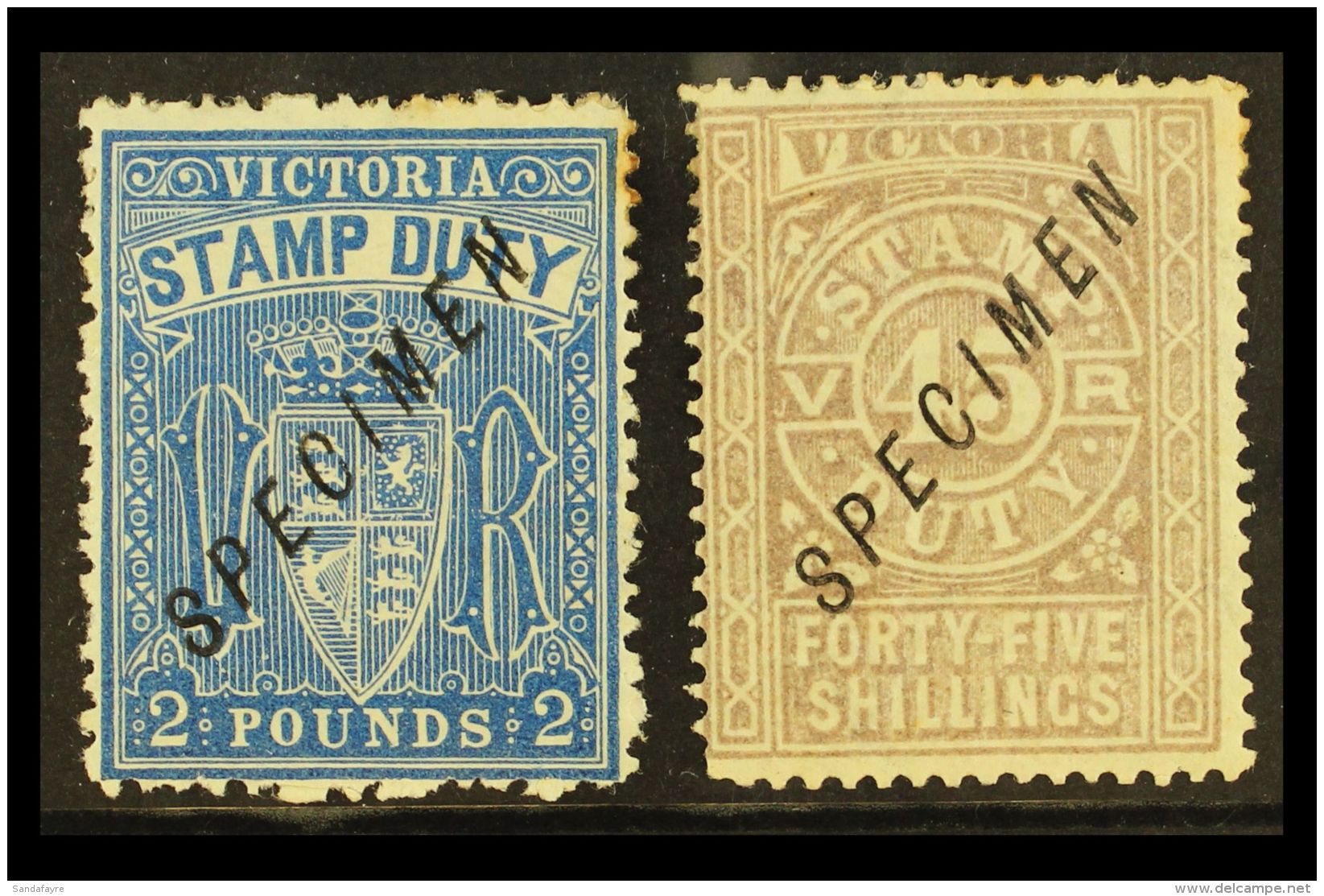 VICTORIA STAMP DUTY 1884 - 96 Wmk V Over Crown, &pound;2 Bright Blue (SG 276) And 45s Lilac (SG 277), Both... - Andere & Zonder Classificatie